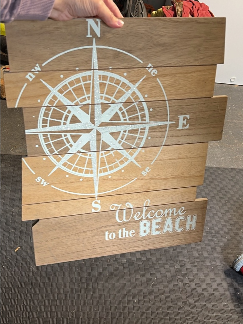 Wooden Beach Compass Wall Sign - 'Welcome to the Beach'